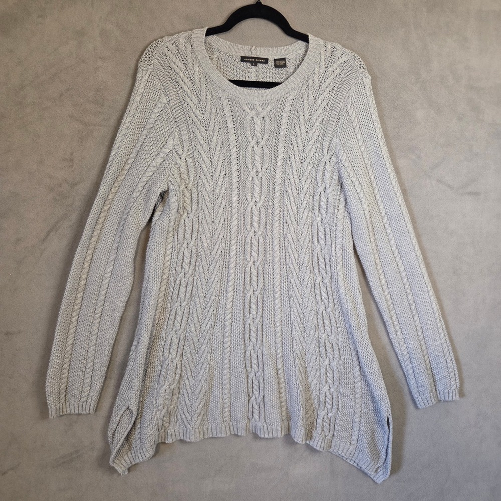 Jeanne Pierre Cable Knit Asymmetrical Hem Sweater Women's Large Cotton Coastal